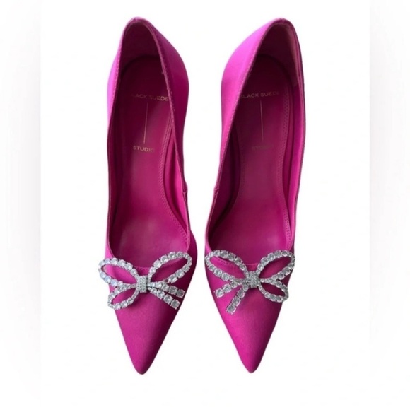 BLACK SUEDE STUDIO Tre 100 Crystal-Embellished Satin Pumps Size 7 - Picture 3 of 7